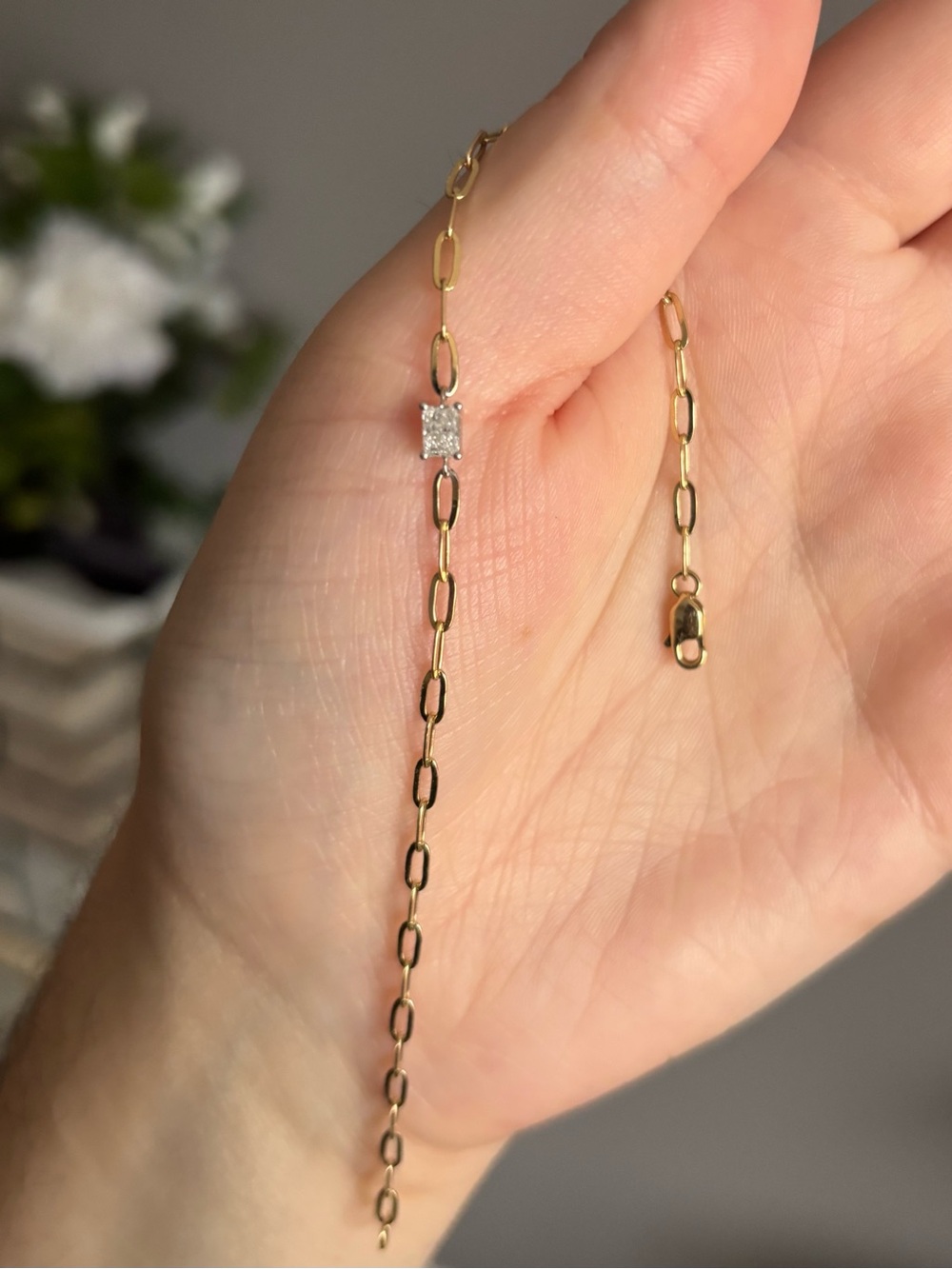 10K Yellow Gold Paperclip Canadian Diamond Bracelet - Women Jewelry
